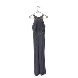 City Studio Maxi Length Blue Floral Lace Sleeveless Formal Dress Prom Wedding